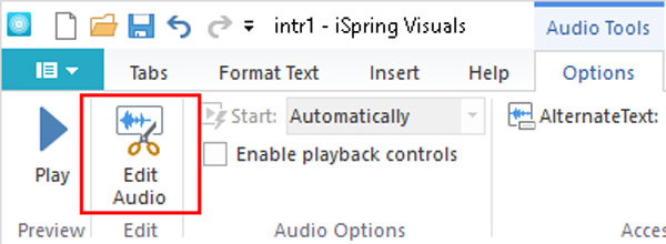 iSpring Visuals Audio Tools Tab